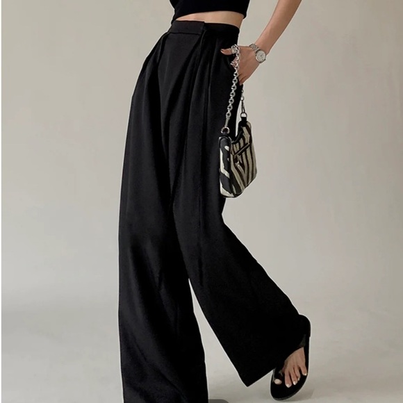 Commense Pants - Commense Tie Waist Flowy Wide Leg Dress Pants